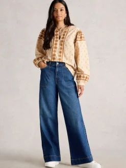 White Stuff bleu foncé - Jean ample Tia|Femme Jean