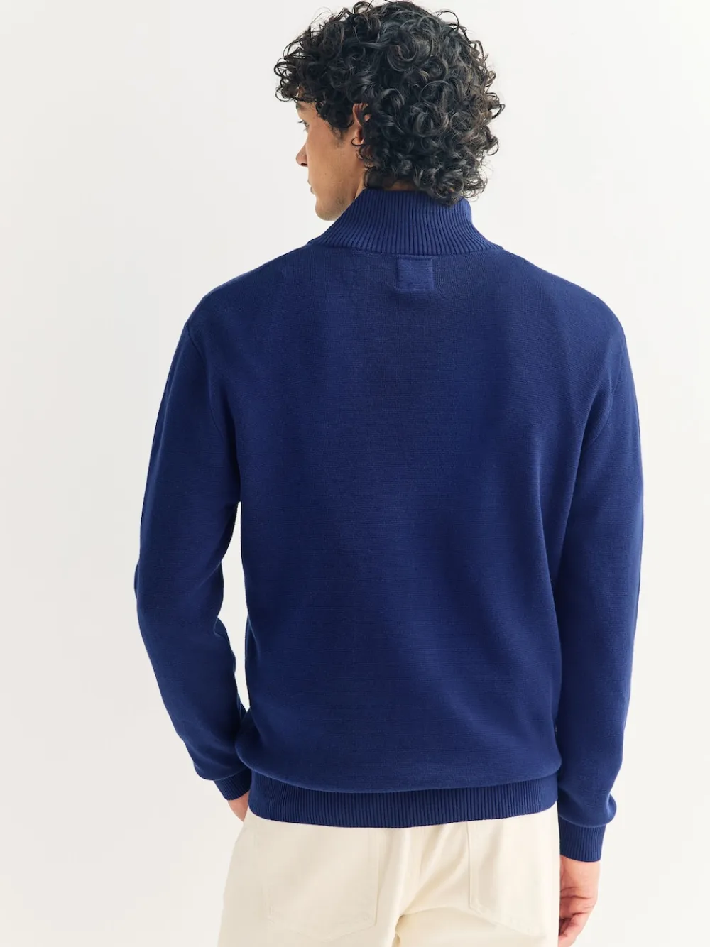 Online Next - Uni - Pull N.Premium Coupe classique 100% Coton Premium à fermeture éclair bleu foncé