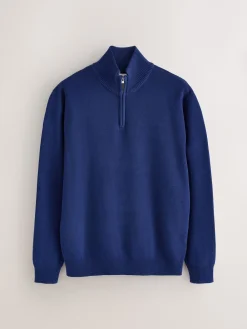Online Next - Uni - Pull N.Premium Coupe classique 100% Coton Premium à fermeture éclair bleu foncé