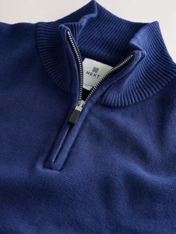 Online Next - Uni - Pull N.Premium Coupe classique 100% Coton Premium à fermeture éclair bleu foncé