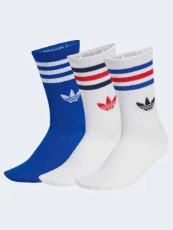 Clearance adidas originals - Col rond - 3-Rayures Chaussettes Col rond 3 paires Bleu Foncé/Blanc
