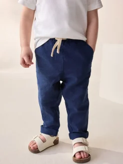 Best Next Bleu marine - Pantalon en lin Blend à enfiler (3mois-7ans)