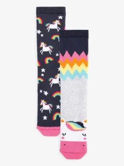 Clearance Next Bleu marine - Paquet de 2 chaussettes thermales à la licorne en coton riche