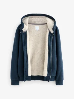 Sale Next Bleu marine - Sweat à capuche zippé doublé en polaire en peau de mouton