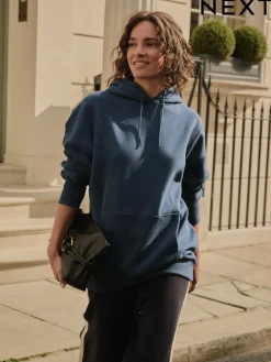 Best Next - Sweat-shirt à capuche long actif à coutures apparentes ultra-doux avec poches Bleu marine