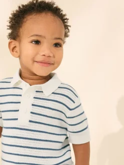 Best Next Bleu marine/blanc - Polos Col boutonné en maille 100% coton (3mois-7ans)
