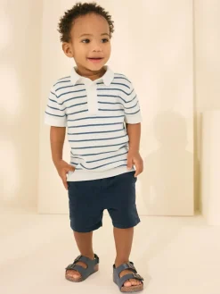 Best Next Bleu marine/blanc - Polos Col boutonné en maille 100% coton (3mois-7ans)