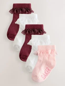 Baker by Ted Baker Bordeaux/écru/rose - Lot de 5 chaussettes fille| Chaussettes Et Collants