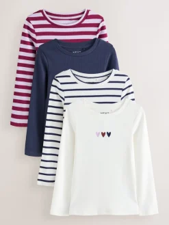 Clearance Next - T-shirts côtelés à manches longues Lot de 4 (3à16ans) Bourgogne/Ecru