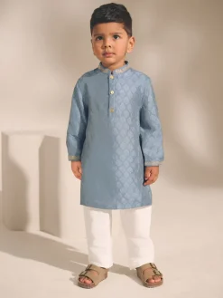 Next - Eid Kurta (3mths-16yrs) Brodé feuille bleue