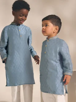 Next - Eid Kurta (3mths-16yrs) Brodé feuille bleue