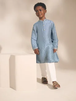 Next - Eid Kurta (3mths-16yrs) Brodé feuille bleue