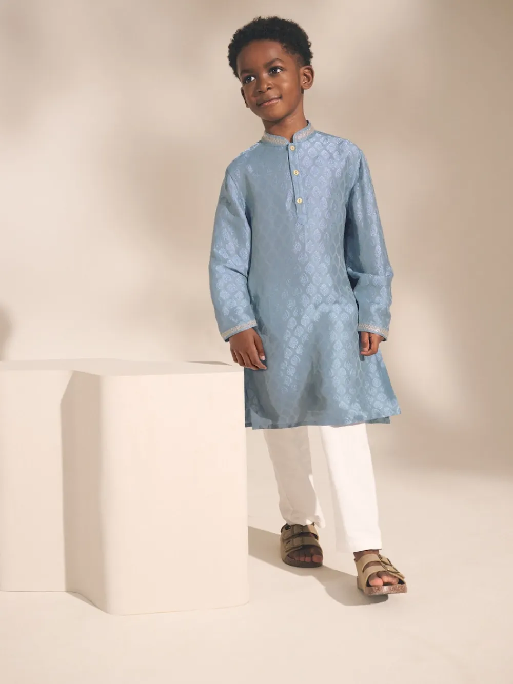 Next - Eid Kurta (3mths-16yrs) Brodé feuille bleue
