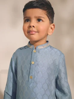 Next - Eid Kurta (3mths-16yrs) Brodé feuille bleue