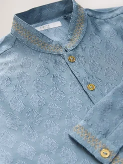 Next - Eid Kurta (3mths-16yrs) Brodé feuille bleue