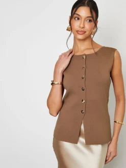 Clearance Threadbare - Gilet en maille côtelée Brun clair