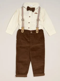 Best Little Gent - nœud papillon en velours côtelé avec nœud papillon et pantalon avec bretelles Brun clair