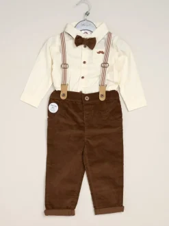 Best Little Gent - nœud papillon en velours côtelé avec nœud papillon et pantalon avec bretelles Brun clair