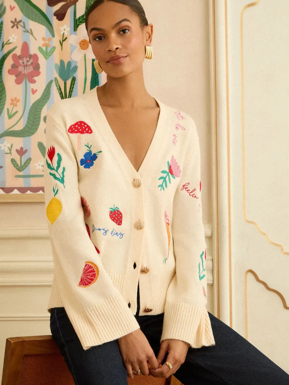 Clearance Love & Roses Cardigan brodé en maille