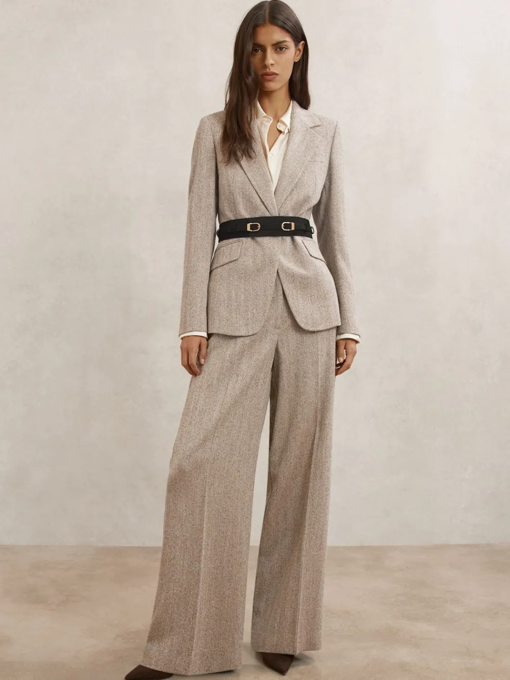 Reiss Ceinture corset Petula à double boucle en daim|Femme Ceintures