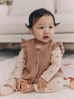 Clearance Next Cerise neutre - Ensemble 3 pièces : gilet en maille, haut à manches longues et leggings (0mois -3ans)