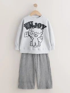 Best Next Chien gris/vichy - Ensemble Sweat-shirt et Pantalons Jambe large (3-16ans)
