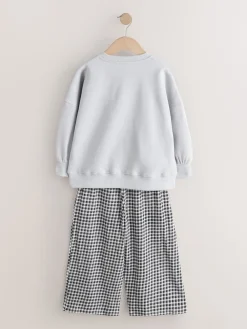 Best Next Chien gris/vichy - Ensemble Sweat-shirt et Pantalons Jambe large (3-16ans)