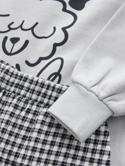 Best Next Chien gris/vichy - Ensemble Sweat-shirt et Pantalons Jambe large (3-16ans)