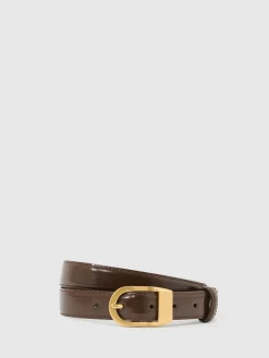 Reiss chocolat - Ceinture en cuir à boucle incurvée Hazel