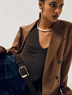 Reiss chocolat - Ceinture en cuir avec boucle à demi-passant Iyla|Femme Ceintures