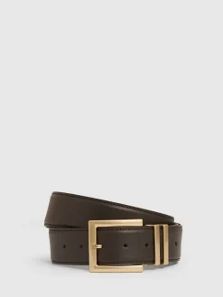 Reiss chocolat - Brompton Leather Square Buckle Ceintures|Femme Ceintures