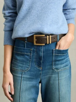 Reiss chocolat - Brompton Leather Square Buckle Ceintures|Femme Ceintures