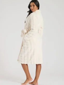 Best Loungeable Crème - Robe de chambre mi-longue en polaire à col châle