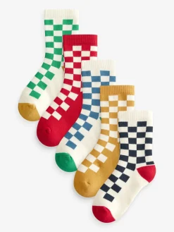 Best Next - Chaussettes en coton éponge riche 5 Lot Écru Bright Checkerboard