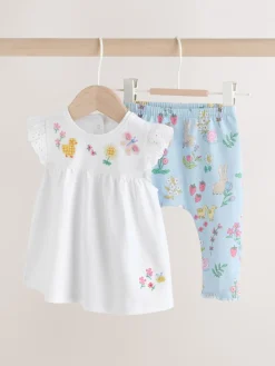 Best Next Écru motif fée - Ensemble 2 Pieces à Manches courtes avec BÉBÉ et Leggings (0mois-2ans)