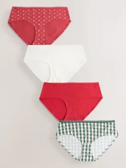 Clearance Next - Lot de 4 culottes en coton et dentelle Cœur rouge/vert à carreaux