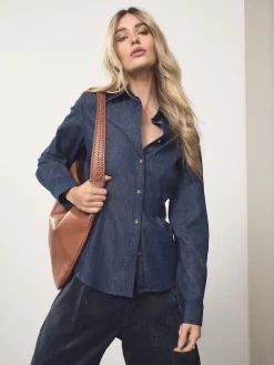Clearance Next Délavage bleu - Chemise en denim ajustée à manches longues à taille cintrée