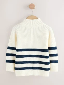 Best Next Ecru/Navy Stripe - Pull tricoté à fermeture éclair (3mths-7yrs)