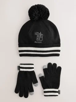 Best Baker by Ted Baker Ensemble bonnet et gants à pompon Noir à logo Garçons