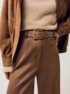 Reiss Fauve/taupe - Brompton Leather Square Buckle Ceintures|Femme Ceintures