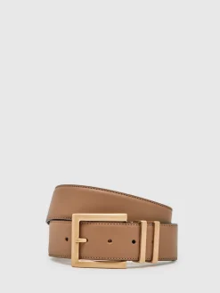Reiss Fauve/taupe - Brompton Leather Square Buckle Ceintures|Femme Ceintures