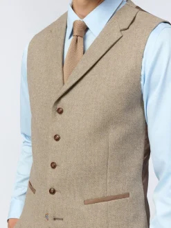 Antique Rogue Gilet Camel en tweed à chevrons|Homme Gilets