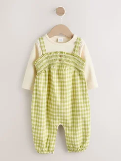Clearance Next Gingham vert - Ensemble 2 pièces salopettes et body bébé (0mois-2ans)