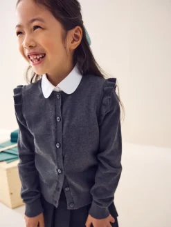 Next - Cardigan d'école à épaules volantées en coton riche (3-16ans)| Tricots