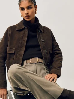 Reiss Gris - Ceinture en cuir avec boucle à demi-passant Iyla|Femme Ceintures