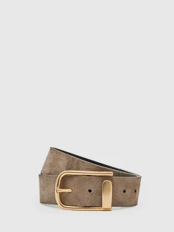 Reiss Gris - Ceinture en cuir avec boucle à demi-passant Iyla|Femme Ceintures