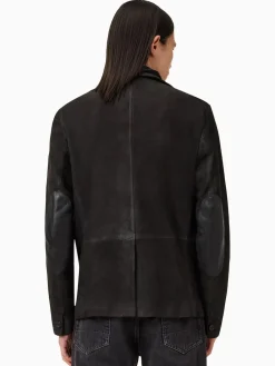 All Saints Gris Anthracite - Blazer AllSaints Survey en cuir daim gris double couche|Homme Blazers Et Vestes Habillées