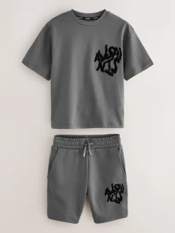 smALLSAINTS Gris anthracite/floqué - Ensemble t-shirt et short en molleton Orlando| Shorts