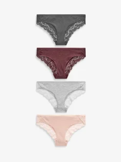 Clearance Next - Lot de 4 culottes en coton et dentelle Gris chiné/rose/prune