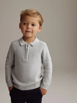 Online Next Gris clair - Manches longues Quarter Zip Knitted Polos (3mths-7yrs)